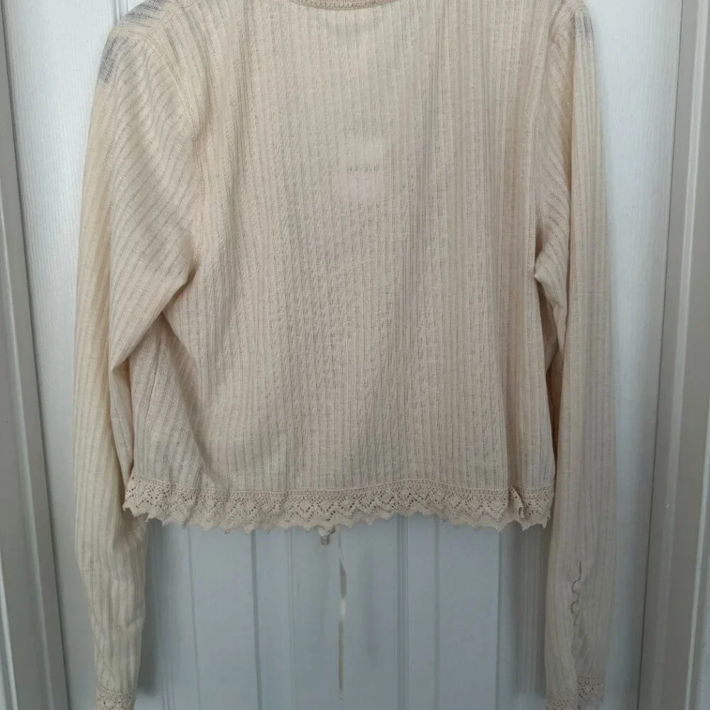 NWT, Free People Third Date Top, Crocheted Hem, Almond / Off-white Color, L